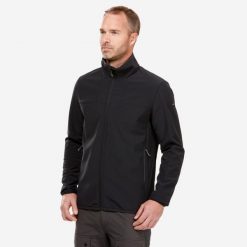 Kurtka softshell turystyczna męska Quechua MT100. Czarne kurtki męskie FORCLAZ, l, bez wzorów, z polaru, trekkingowe. Za 199.99 zł.