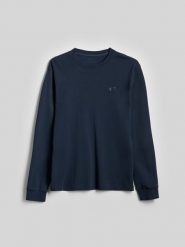 4F Longsleeve regular gładki męski - granatowy XXL. Niebieskie bluzki z długim rękawem męskie 4f, m, bez wzorów, z bawełny, klasyczne, bez kołnierzyka. Za 99.99 zł.