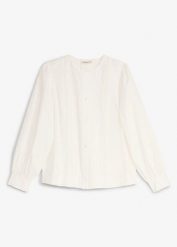 Bluzka z popeliny o przyjemnej w dotyku fakturze. Białe bluzki damskie bonprix, bez wzorów, eleganckie, bez kołnierzyka, bez ramiączek. Za 89.99 zł.