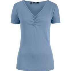 Shirt w prążek z małym marszczeniem bonprix matowy niebieski. Bluzki damskie bonprix. Za 44.99 zł.