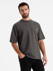 Męski t-shirt bawełniany LOOSE FIT z okrągłym dekoltem – szarozielony V3 OM-TSBC-0234 - XXL. Zielone t-shirty męskie Ombre Clothing, l, bez wzorów, z bawełny, casualowe, bez kołnierzyka. Za 77.99 zł.