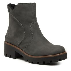 Trzewiki Rieker. Szare botki damskie Rieker, bez obcasa, na słupku, bez zapięcia. Za 279.00 zł.