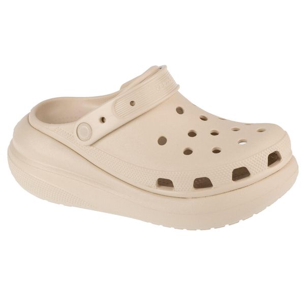 Mules Femme Mules Crocs CLASSIC CRUSH CLOG Beige Beige. Brązowe klapki damskie Crocs, bez wzorów, z materiału, bez obcasa. Za 379.00 zł.