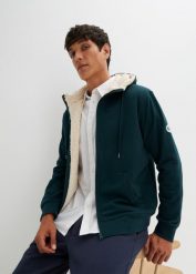 Bluza ocieplana z kapturem, na podszewce z polaru baranka. Czarne bluzy męskie bonprix, l, bez wzorów, z polaru, z kapturem. Za 169.99 zł.