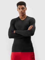 4F Longsleeve treningowy z materiału z recyklingu męski - czarny L. Czarne koszulki sportowe męskie 4f, l, bez wzorów, z dzianiny, bez kołnierzyka, bez ramiączek, na fitness i siłownię. W wyprzedaży za 69.99 zł.