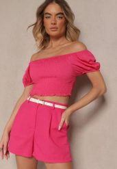 Różowe Szorty z Bawełną High Waist w Klasycznym Stylu Sefore. Czerwone szorty damskie Renee, na lato, l, bez wzorów, z bawełny, klasyczne, z podwyższonym stanem. Za 44.99 zł.
