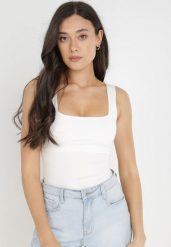 Białe Body Hyrmime. Białe koszule damskie Born2be, na lato, l, bez wzorów, z dzianiny, klasyczne, bez kołnierzyka, bez ramiączek. Za 69.99 zł.