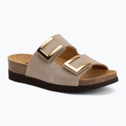 Klapki damskie Scholl Montery 2 Straps Ad Med. Brązowe klapki damskie Scholl, bez wzorów, z materiału, eleganckie, bez obcasa. Za 349.99 zł.