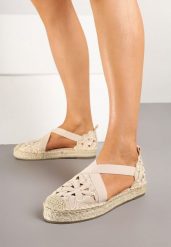 Beżowe Płaskie Espadryle z Ażurową Cholewką Elearosea. Brązowe espadryle damskie Renee, na lato, w ażurowe wzory, eleganckie, z otwartym noskiem, bez obcasa, na płaskiej podeszwie, bez zapięcia. Za 79.99 zł.