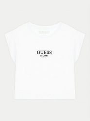 Guess T-Shirt J4BI34 J1314 Biały Boxy Fit. Białe t-shirty i topy dla dziewczynek Guess, z aplikacjami, z bawełny, bez ramiączek. Za 69.99 zł.