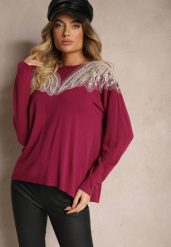Fioletowy Sweter z Wiskozą Ozdobiony Koralikami i Cekinami Nevarita. Fioletowe swetry damskie Renee, na zimę, m, bez wzorów, z wiskozy, casualowe, bez kołnierzyka, bez ramiączek, długie, bez kaptura. Za 89.99 zł.