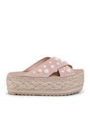 Eva Minge Espadryle EM-14-07-000733 Różowy. Czerwone espadryle damskie Eva Minge, bez wzorów, ze skóry, bez obcasa, bez zapięcia. Za 499.99 zł.