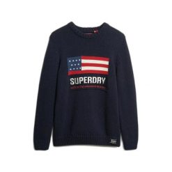 Sweter z dzianiny Superdry Vintage Athletic. Niebieskie swetry przez głowę męskie Superdry., na zimę, m, bez wzorów, z dzianiny, bez kołnierzyka. Za 411.25 zł.