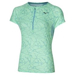 Koszulka damska Mizuno Graphic. Zielone koszulki sportowe damskie Mizuno, l, bez wzorów, z materiału, bez kołnierzyka, bez ramiączek, do biegania. Za 179.99 zł.