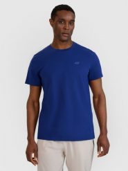 4F T-shirt regular gładki męski - granatowy M. Niebieskie koszulki sportowe męskie 4f, m, bez wzorów, z bawełny, klasyczne, bez kołnierzyka. Za 49.99 zł.