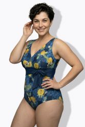 Damskie Kostium kąpielowy cytryny miękkie miseczki dekolt w kształcie serca. Niebieskie kostiumy jednoczęściowe damskie Ulla Popken, plus size, bez wzorów, z elastanu, plus size, do pływania. Za 191.99 zł.
