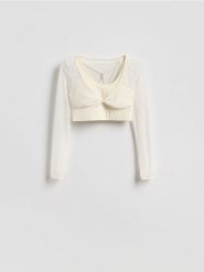 Bluzka z topem - złamana biel. Bluzki damskie Reserved, l, bez wzorów, z dzianiny, bez kołnierzyka, bez ramiączek. Za 129.99 zł.