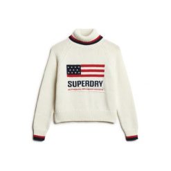 Damski sweter z golfem Superdry Americana. Białe swetry damskie Superdry., na jesień, m, bez wzorów, z bawełny, eleganckie, bez kołnierzyka, bez ramiączek, krótkie, bez kaptura. Za 404.05 zł.