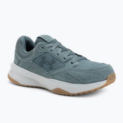 Buty treningowe meskie Under Armour Edge Suede jasper blue/halo gray/jasper blue. Niebieskie buty sportowe męskie Under Armour, bez zapięcia, na fitness i siłownię. Za 309.99 zł.
