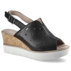 Czarne Sandały Simen Damskie Buty Na Koturnie. Czarne klapki damskie Simen, bez wzorów, ze skóry, bez obcasa, na koturnie, bez zapięcia. Za 189.00 zł.