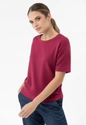 Różowa bluzka z modalem TM-ELI. Czerwone bluzki damskie Volcano, m, bez wzorów, z elastanu, bez kołnierzyka, bez ramiączek. Za 79.99 zł.