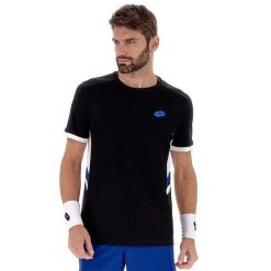 Koszulka tenisowa męska Lotto Squadra III Tee. Czarne koszulki sportowe męskie Lotto, m, bez wzorów, z materiału, bez kołnierzyka, bez ramiączek, na fitness i siłownię. Za 145.00 zł.
