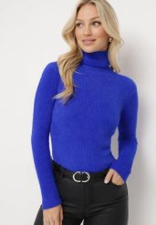 Granatowy Golf Wełniany Prążkowany Ona. Niebieskie swetry damskie Born2be, xs, bez wzorów, z dzianiny, bez kołnierzyka, bez ramiączek, długie, bez kaptura. Za 49.99 zł.