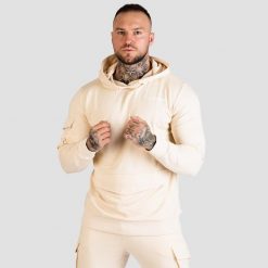 Bluza męska fitness z kapturem piaskowa TRN. Białe bluzy sportowe męskie GYMBEAM, m, bez wzorów, z bawełny, z kapturem, na fitness i siłownię. Za 115.90 zł.