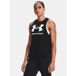Koszulka damska tank top UNDER ARMOUR 1356297 bez rękawów. Czarne koszulki sportowe damskie Under Armour, s, bez wzorów, bez kołnierzyka, bez ramiączek. W wyprzedaży za 73.70 zł.