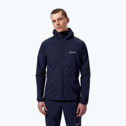 Kurtka softshell męska Berghaus Skelbo. Niebieskie kurtki męskie Berghaus, m, bez wzorów, z softshellu, sportowe, bez kaptura. Za 429.99 zł.