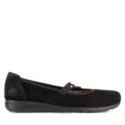 Baleriny Rieker. Czarne baleriny damskie Rieker, bez wzorów, bez obcasa. Za 209.99 zł.