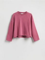 Gładka bluza z bawełną - jasnofioletowy. Fioletowe bluzy damskie Reserved, l, bez wzorów, z bawełny, bez kaptura. Za 79.99 zł.