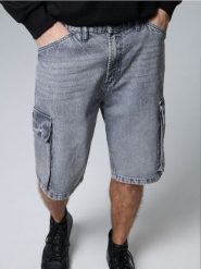 Luźne szorty cargo z efektem sprania - szary. Szare szorty męskie Sinsay, m, bez wzorów. Za 69.99 zł.