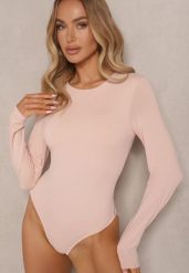 Beżowe Body w Stylu Basic Sovfia. Brązowe bluzki damskie Renee, m, bez wzorów, z jeansu, bez kołnierzyka, bez ramiączek. Za 59.99 zł.