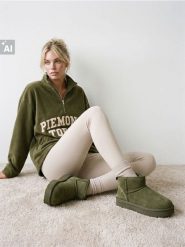 Śniegowce na platformie z imitacji zamszu - zielony. Zielone śniegowce i trapery damskie Sinsay. Za 59.99 zł.