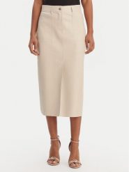 Morgan Spódnica z imitacji skóry 261-JILFIT Beżowy Slim Fit. Brązowe spódnice damskie Morgan, bez wzorów, ze skóry. Za 349.99 zł.