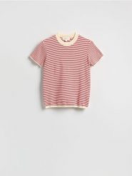 Bawełniany t-shirt w paski - czerwony. Czerwone t-shirty damskie Reserved, l, bez wzorów, z bawełny, bez kołnierzyka. Za 99.99 zł.