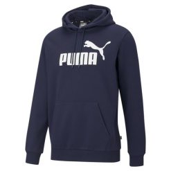 Męska bluza z kapturem z dużym logo Essentials PUMA Peacoat Blue. Fioletowe bluzy męskie Puma, m, bez wzorów, z dzianiny, z kapturem. Za 234.65 zł.