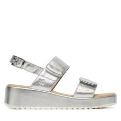 Sandały Caprice. Szare sandały damskie Caprice, bez wzorów, bez obcasa, na koturnie, bez zapięcia. Za 209.99 zł.
