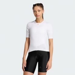Koszulka Kolarska Tempo. Białe koszulki sportowe damskie Adidas, bez wzorów, bez kołnierzyka, bez ramiączek, rowerowe, climacool (adidas). Za 439.00 zł.