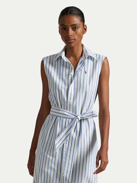 Polo Ralph Lauren Sukienka koszulowa 211973767001 Błękitny Regular Fit. Niebieskie sukienki damskie Polo Ralph Lauren, bez wzorów, z bawełny, bez kołnierzyka, bez ramiączek, koszulowe. Za 679.99 zł.