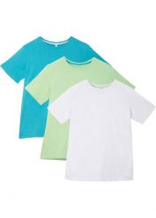 T-shirt (3 szt.) z czystej bawełny. Niebieskie koszule dla chłopców bonprix, bez wzorów, z bawełny, bez ramiączek. Za 64.99 zł.