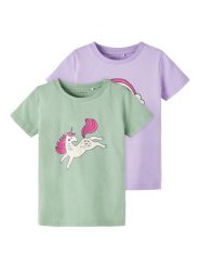 NAME IT Komplet 2 t-shirtów 13216260 Kolorowy Regular Fit. T-shirty i topy dla dziewczynek Name it, bez wzorów, z bawełny, bez ramiączek. Za 109.99 zł.