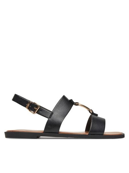 JENNY Sandały WS6561-02A Czarny. Czarne sandały damskie Jenny, bez wzorów, z materiału, bez obcasa, na płaskiej podeszwie, bez zapięcia. Za 119.99 zł.
