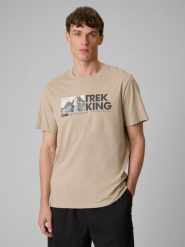 4F T-shirt regular z nadrukiem męski - beżowy M. Brązowe t-shirty męskie 4f, m, bez wzorów, z bawełny, bez kołnierzyka. Za 59.99 zł.