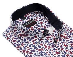 Granatowo - bordowa koszula męska Modini w kwiaty DD6. Czerwone koszule męskie Modini Moda Męska, m, bez wzorów, z bawełny, biznesowe, bez kołnierzyka, bez ramiączek. W wyprzedaży za 166.50 zł.