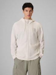 4F Bluza dresowa regular z kapturem męska - biała L. Białe bluzy męskie 4f, l, bez wzorów, z dresówki, z kapturem. Za 199.99 zł.