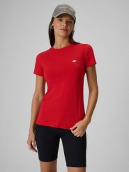 4F T-shirt slim gładki damski - czerwony S. Czerwone t-shirty damskie 4f, s, bez wzorów, z bawełny, klasyczne, bez kołnierzyka. Za 39.99 zł.