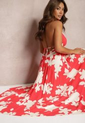 Czerwona Wiskozowa Sukienka na Ramiączkach o Rozkloszowanym Kroju Nansirona. Czerwone sukienki damskie Renee, na spotkanie biznesowe, na lato, m, bez wzorów, z wiskozy, eleganckie, bez kołnierzyka, bez ramiączek, maxi, rozkloszowane. Za 99.99 zł.