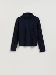 Sweter z warkoczowym splotem - granatowy. Niebieskie swetry damskie Reserved, l, bez wzorów, z dzianiny, bez kołnierzyka, bez ramiączek, bez kaptura. Za 139.99 zł.
